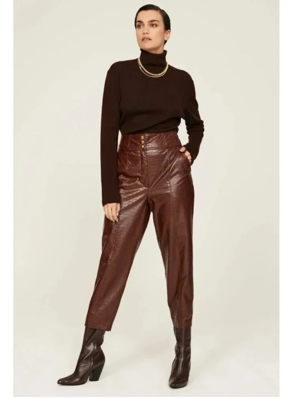 Veronica Beard Carabella Embossed Croc Effect Crop faux leather